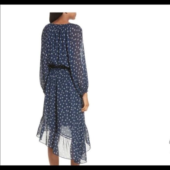 - JOIE Dark Navy Blue Alithea Floral Asymmetrical Silk Midi Dress Size Sma… - Picture 2 of 6